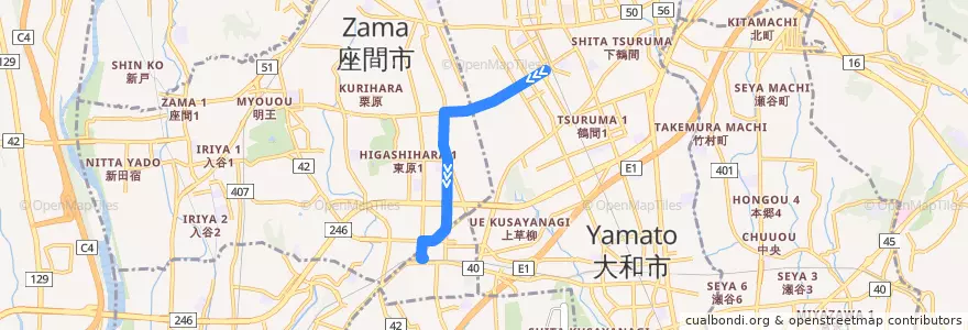 Mapa del recorrido 綾75 さがみ野駅 de la línea  en 가나가와현.