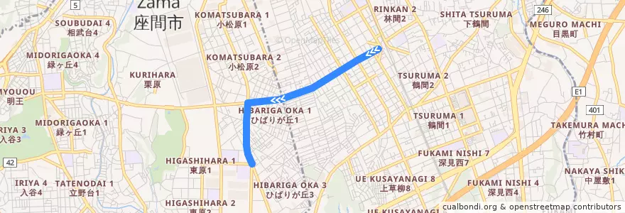 Mapa del recorrido 綾75 県公社東原団地前 de la línea  en 가나가와현.