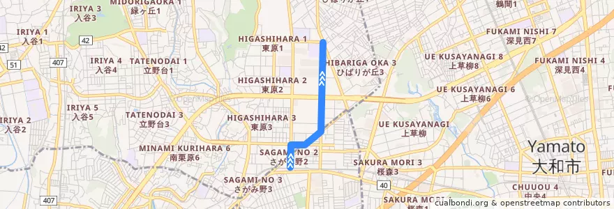 Mapa del recorrido 綾75 県公社東原団地前 de la línea  en 가나가와현.