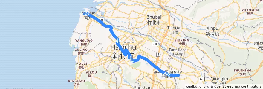 Mapa del recorrido 藍線 新竹區漁會→竹中 de la línea  en 新竹市.