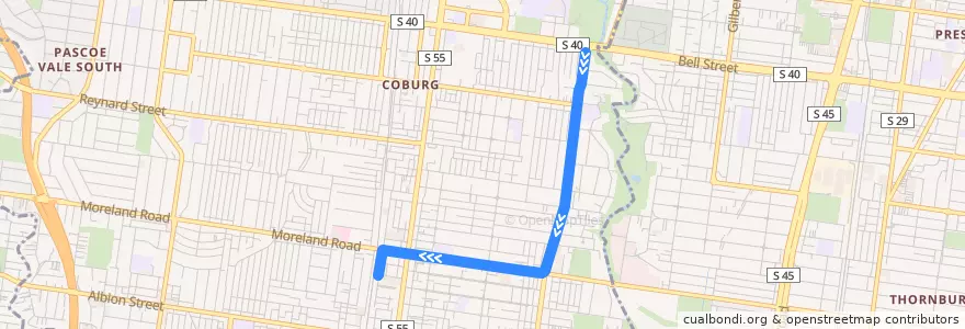 Mapa del recorrido Tram 1d: East Coburg => Brunswick Depot (Moreland railway station) de la línea  en City of Moreland.