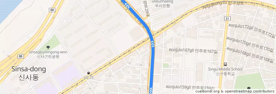 Mapa del recorrido 463 de la línea  en 압구정동.