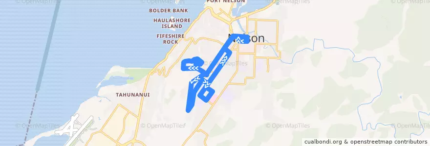Mapa del recorrido Nelson - Victory - Hospital de la línea  en Nelson.