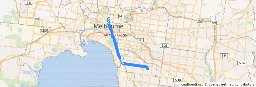 Mapa del recorrido Tram 67: Melbourne University => Carnegie de la línea  en ولاية فيكتوريا.