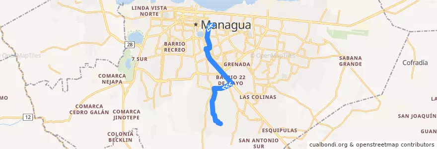 Mapa del recorrido Ruta SIS: Mercado Oriental -> San Isidro de la línea  en Managua (Municipio).