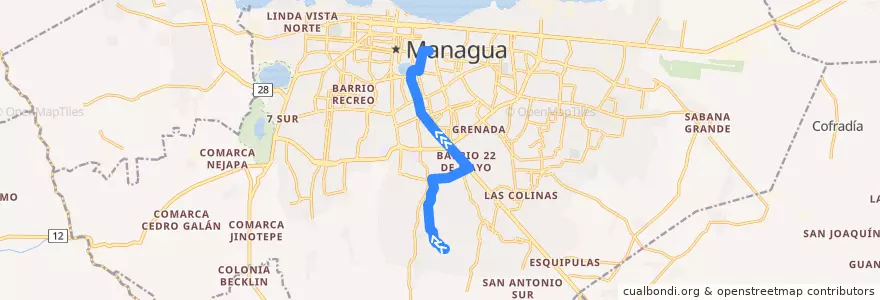 Mapa del recorrido Ruta SIS: San Isidro -> Mercado Oriental de la línea  en Managua (Municipio).