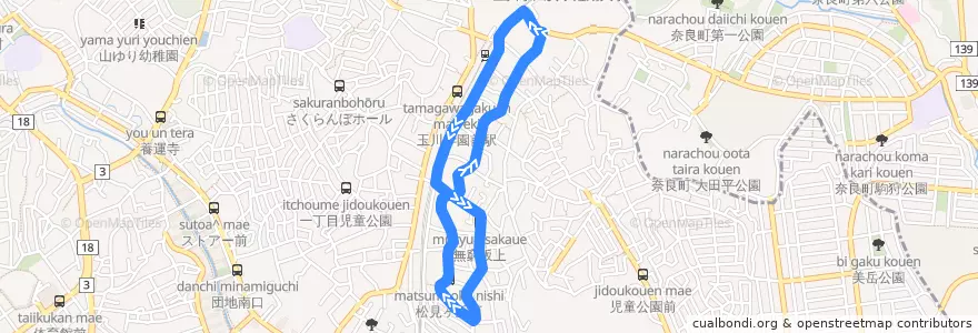 Mapa del recorrido 玉ちゃんバス（南ルート） de la línea  en 町田市.