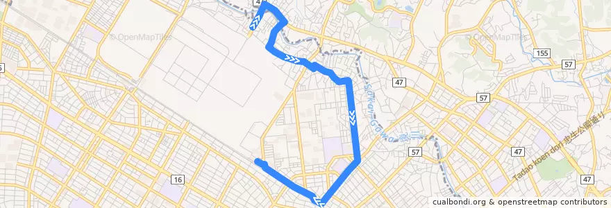 Mapa del recorrido 大野北地区コミュニティバス（急行・上矢部発） de la línea  en 相模原市.