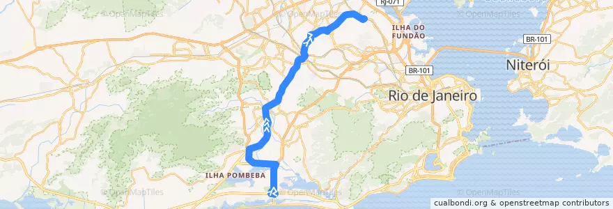 Mapa del recorrido BRT 46 - Alvorada → Penha de la línea  en Rio de Janeiro.