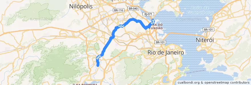 Mapa del recorrido BRT 42 - Fundão → Divina Providência de la línea  en Rio de Janeiro.