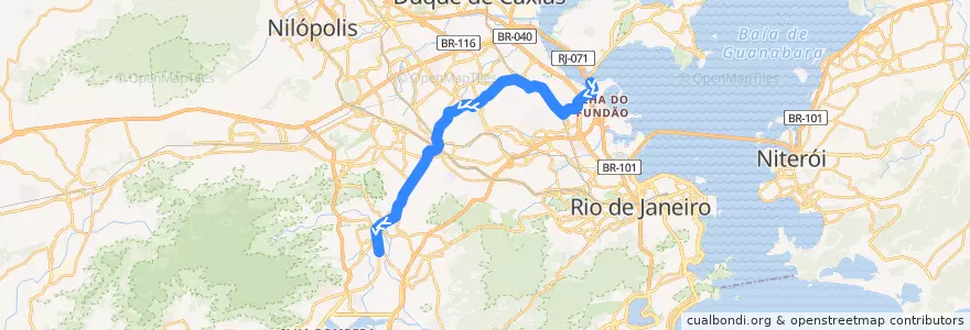 Mapa del recorrido BRT 43 - Fundão → Santa Efigênia de la línea  en Rio de Janeiro.