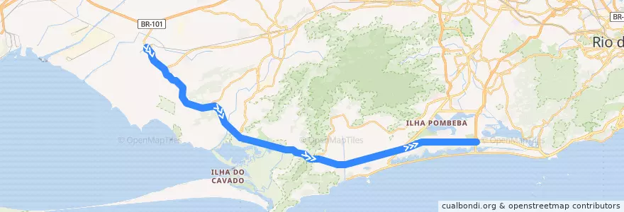 Mapa del recorrido BRT 11 - Santa Cruz → Alvorada de la línea  en Rio de Janeiro.