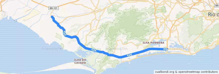 Mapa del recorrido BRT 11 - Alvorada → Santa Cruz de la línea  en Rio de Janeiro.