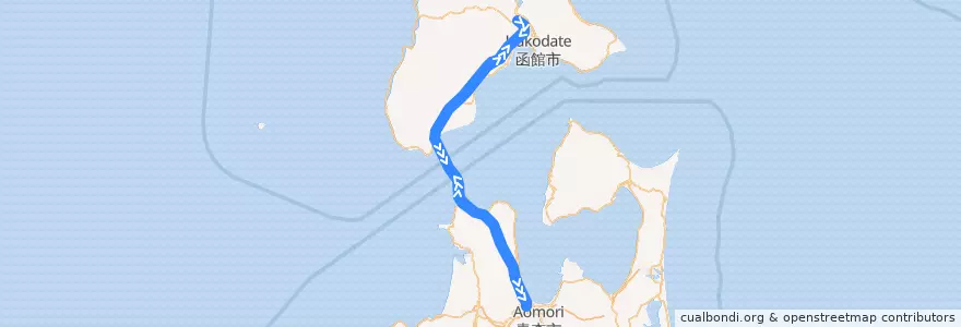 Mapa del recorrido 津軽トンネル de la línea  en اليابان.