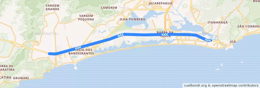 Mapa del recorrido BRT 18 - Jardim Oceânico → Recreio Shopping de la línea  en Rio de Janeiro.