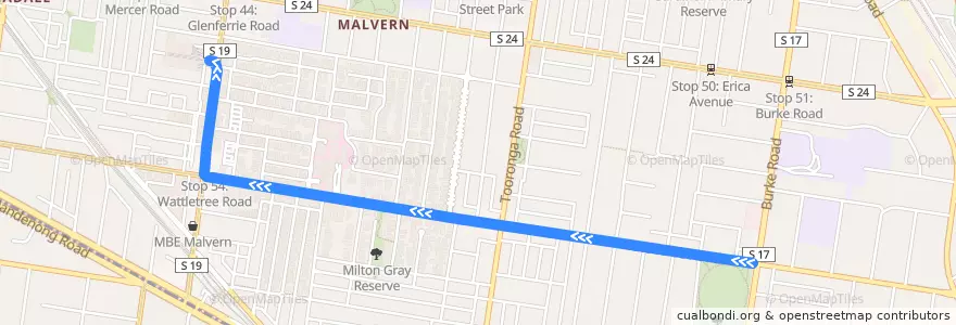 Mapa del recorrido Tram 5d: Malvern => Malvern Depot de la línea  en City of Stonnington.