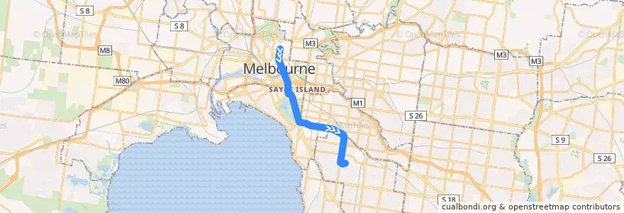 Mapa del recorrido Tram 64d: Melbourne University => Glenhuntly Depot de la línea  en ولاية فيكتوريا.