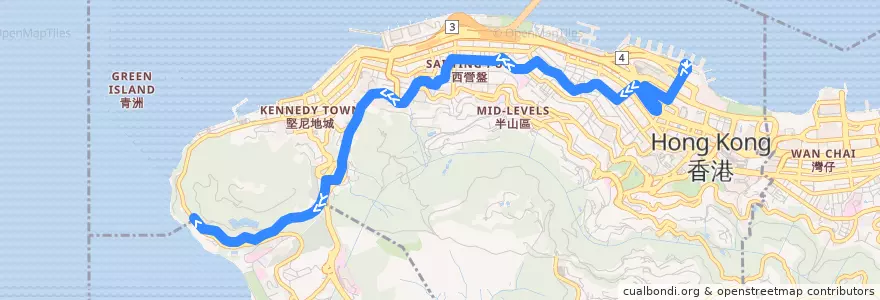 Mapa del recorrido Bus 3A (Central (Star Ferry) → Felix Villas) de la línea  en 中西區 Central and Western District.