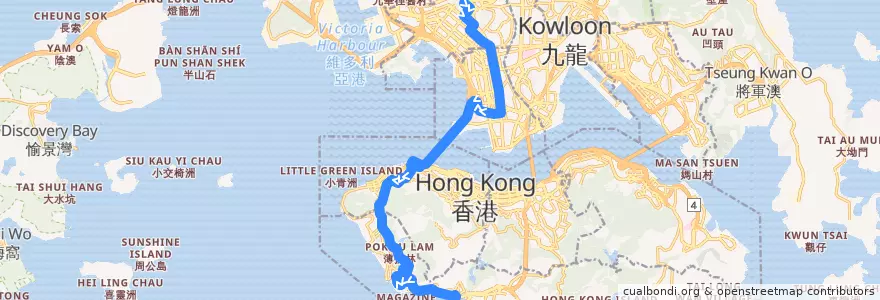 Mapa del recorrido 過海隧巴970X線 Cross-harbour Bus 970X (蘇屋 So Uk → 香港仔 Aberdeen (經華富 via Wah Fu)) de la línea  en 신제.