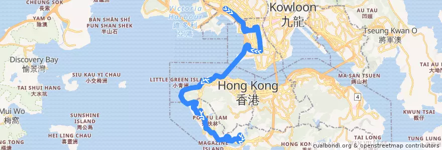 Mapa del recorrido 過海隧巴971線 Cross-harbour Bus 971 (海麗邨 Hoi Lai Estate → 石排灣 Shek Pai Wan) de la línea  en New Territories.