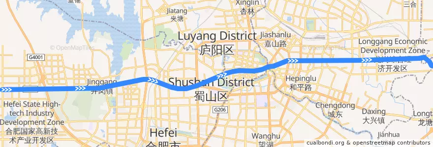 Mapa del recorrido 合肥地铁2号线 de la línea  en 合肥市区.