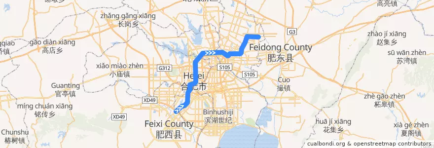 Mapa del recorrido 合肥轨道交通3号线 de la línea  en 合肥市区.