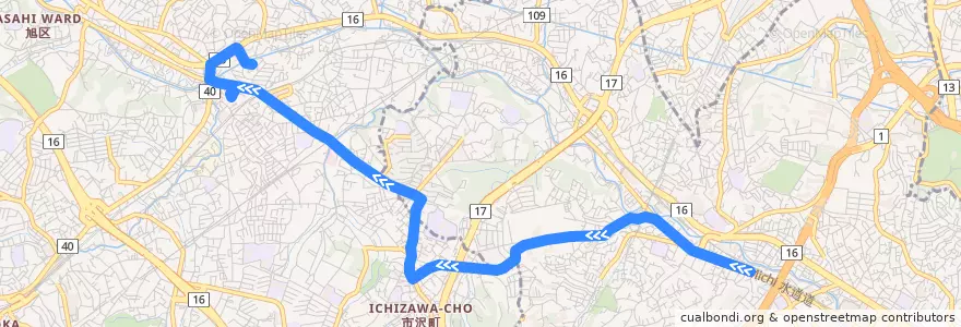 Mapa del recorrido 浜16 和田町駅→鶴ヶ峰駅 de la línea  en 横浜市.