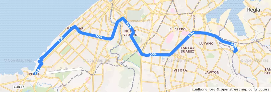 Mapa del recorrido Ruta 179 Playa => Virgen del Camino de la línea  en La Habana.