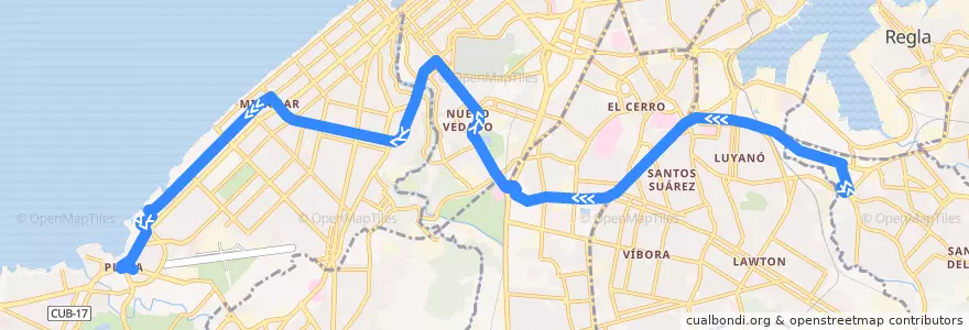 Mapa del recorrido Ruta 179 Virgen del Camino => Playa de la línea  en Havanna.