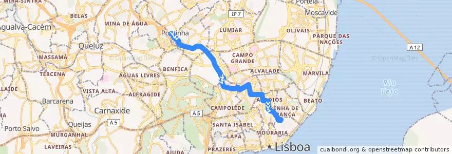 Mapa del recorrido Bus 726: Pontinha → Sapadores de la línea  en Лиссабон.