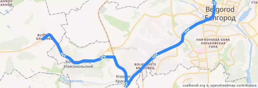 Mapa del recorrido 116 Энергомаш - х.Ближний de la línea  en Белгородский район.
