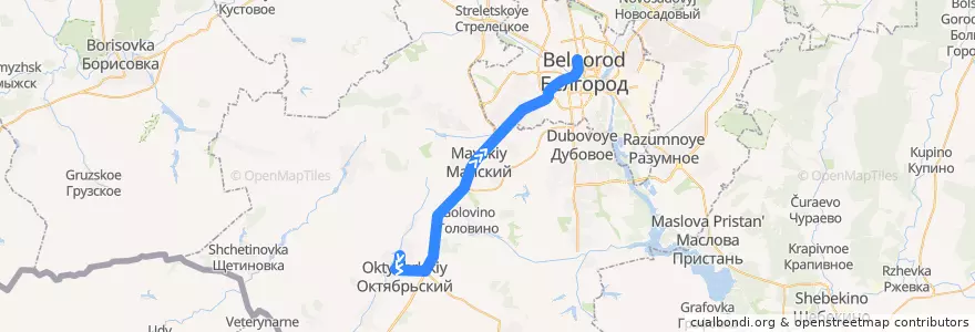 Mapa del recorrido bus №109У "п. Октябрьский - Энергомаш " de la línea  en Белгородский район.