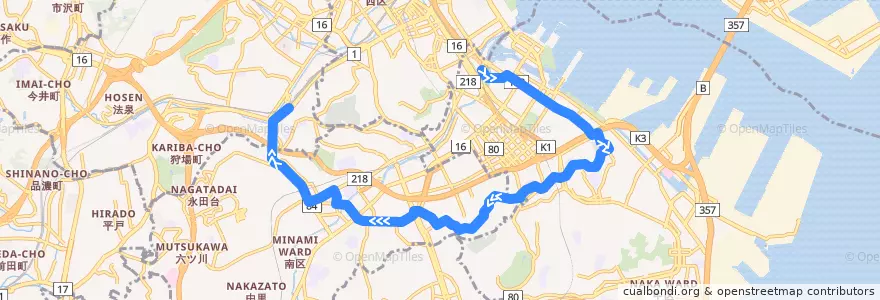 Mapa del recorrido 神奈中バス 11 de la línea  en 横浜市.