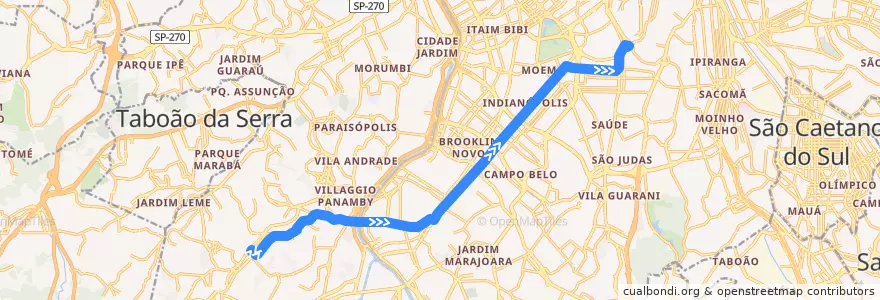 Mapa del recorrido 695T-10 Metrô Vila Mariana de la línea  en São Paulo.