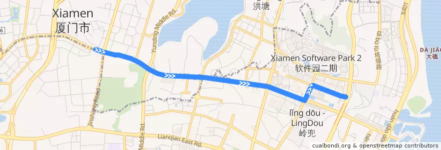 Mapa del recorrido bus 38 de la línea  en 푸젠성.