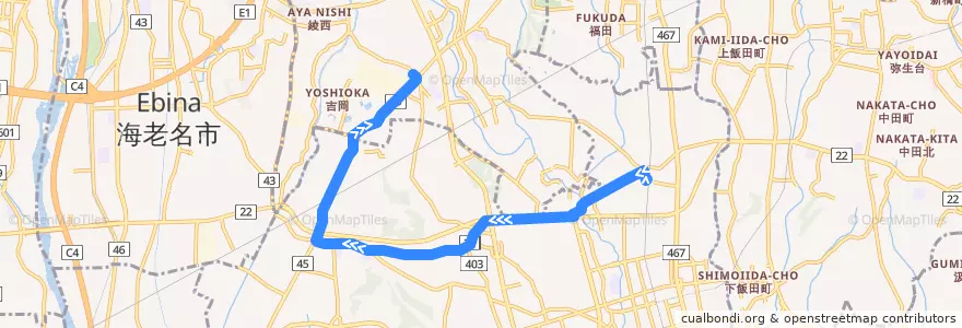 Mapa del recorrido 長35 用田経由 綾瀬車庫行 de la línea  en 藤沢市.