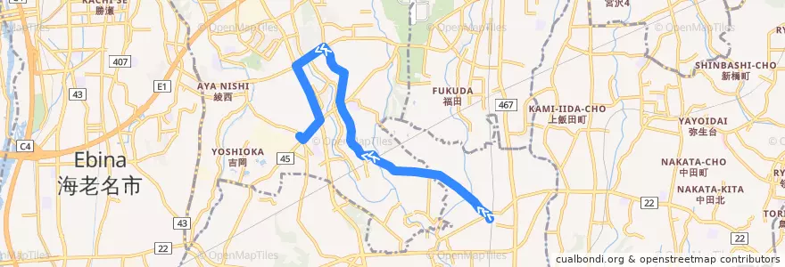 Mapa del recorrido 長39 市民文化センター前経由 綾瀬車庫行 de la línea  en Préfecture de Kanagawa.