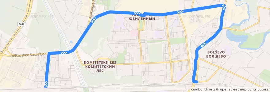 Mapa del recorrido Автобус 15: Станция Подлипки-Дачные => Станция Болшево de la línea  en Korolyov.
