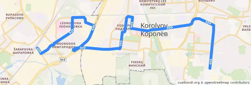 Mapa del recorrido Автобус 28: Мытищи => Королёв de la línea  en Oblast Moskou.