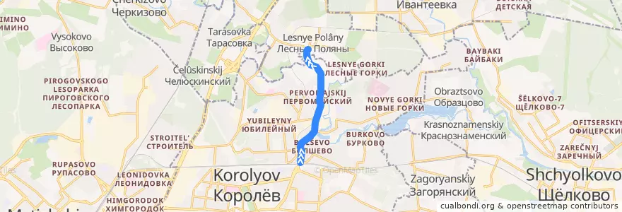 Mapa del recorrido Автобус 31: Королёв (станция Болшево) => Лесные Поляны de la línea  en محافظة موسكو.