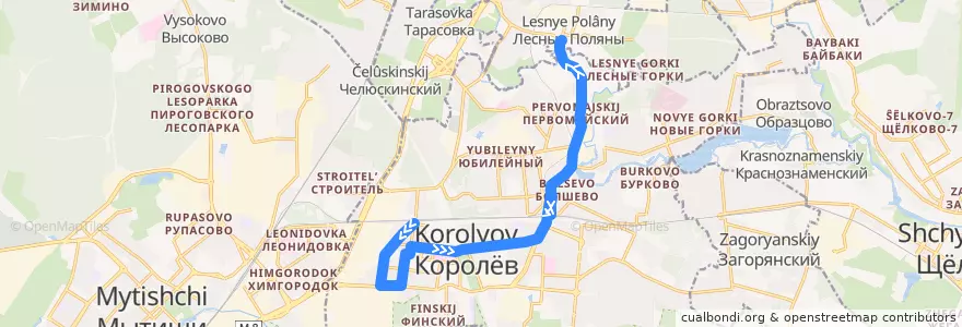 Mapa del recorrido Автобус 31: Королёв (станция Подлипки-Дачные) => Лесные Поляны de la línea  en городской округ Королёв.