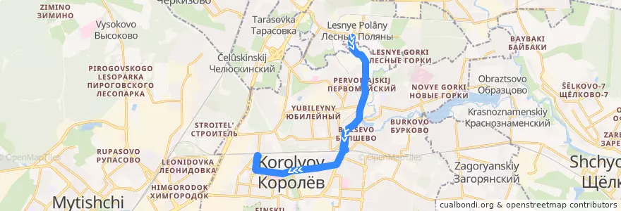 Mapa del recorrido Автобус 31: Лесные Поляны => Королёв (станция Подлипки-Дачные) de la línea  en городской округ Королёв.