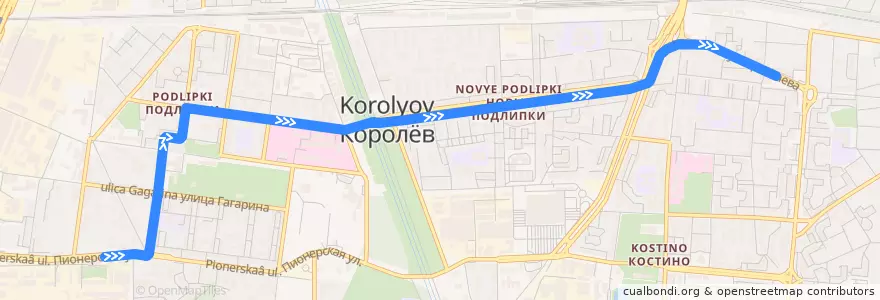 Mapa del recorrido Автобус 9: ЦНИИМАШ => Гастроном de la línea  en городской округ Королёв.