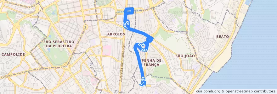 Mapa del recorrido Bus 797: Sapadores → Sapadores de la línea  en لشبونة.