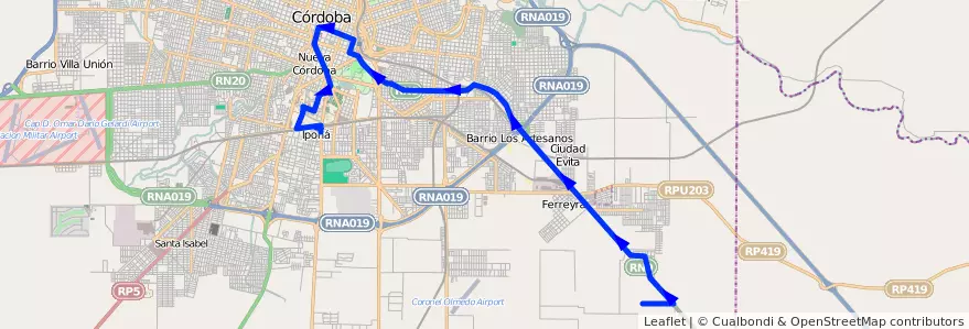 Mapa del recorrido 6 de la línea N (Naranja) en Municipio de Córdoba.