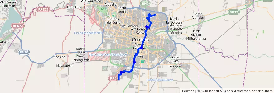 Mapa del recorrido 6 de la línea R (Rojo) en Municipio de Córdoba.