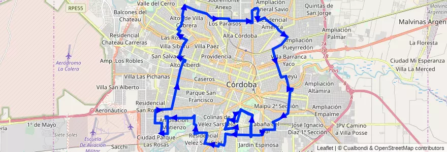 Mapa del recorrido 600 de la línea Circunvalacion en Municipio de Córdoba.