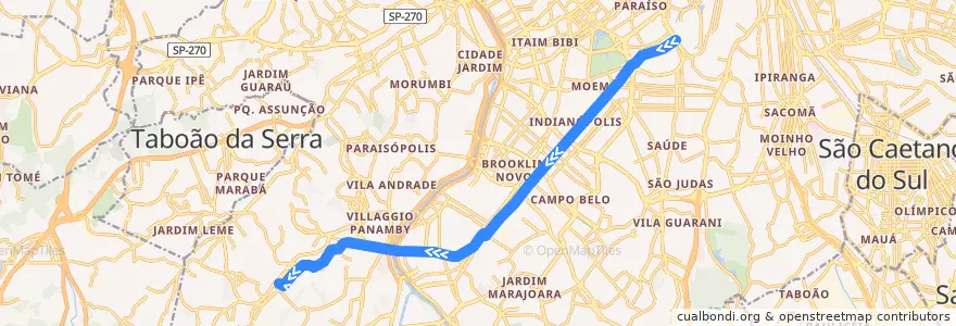 Mapa del recorrido 695V-10 Terminal Capelinha de la línea  en San Paolo.