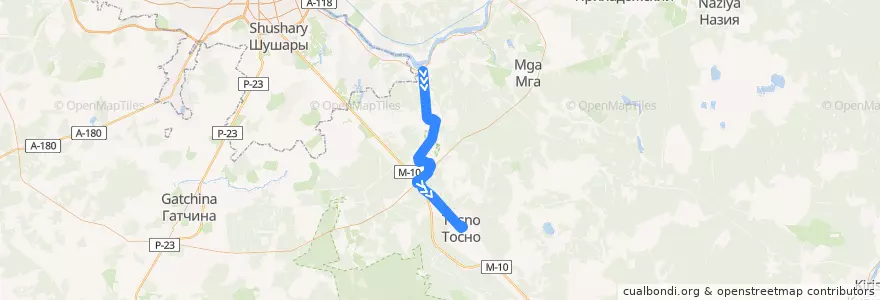 Mapa del recorrido Автобус № 687: ж/д станция Ивановская => Тосно de la línea  en Тосненский район.