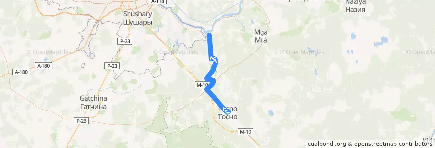Mapa del recorrido Автобус № 687: Тосно => ж/д станция Ивановская de la línea  en Тосненский район.